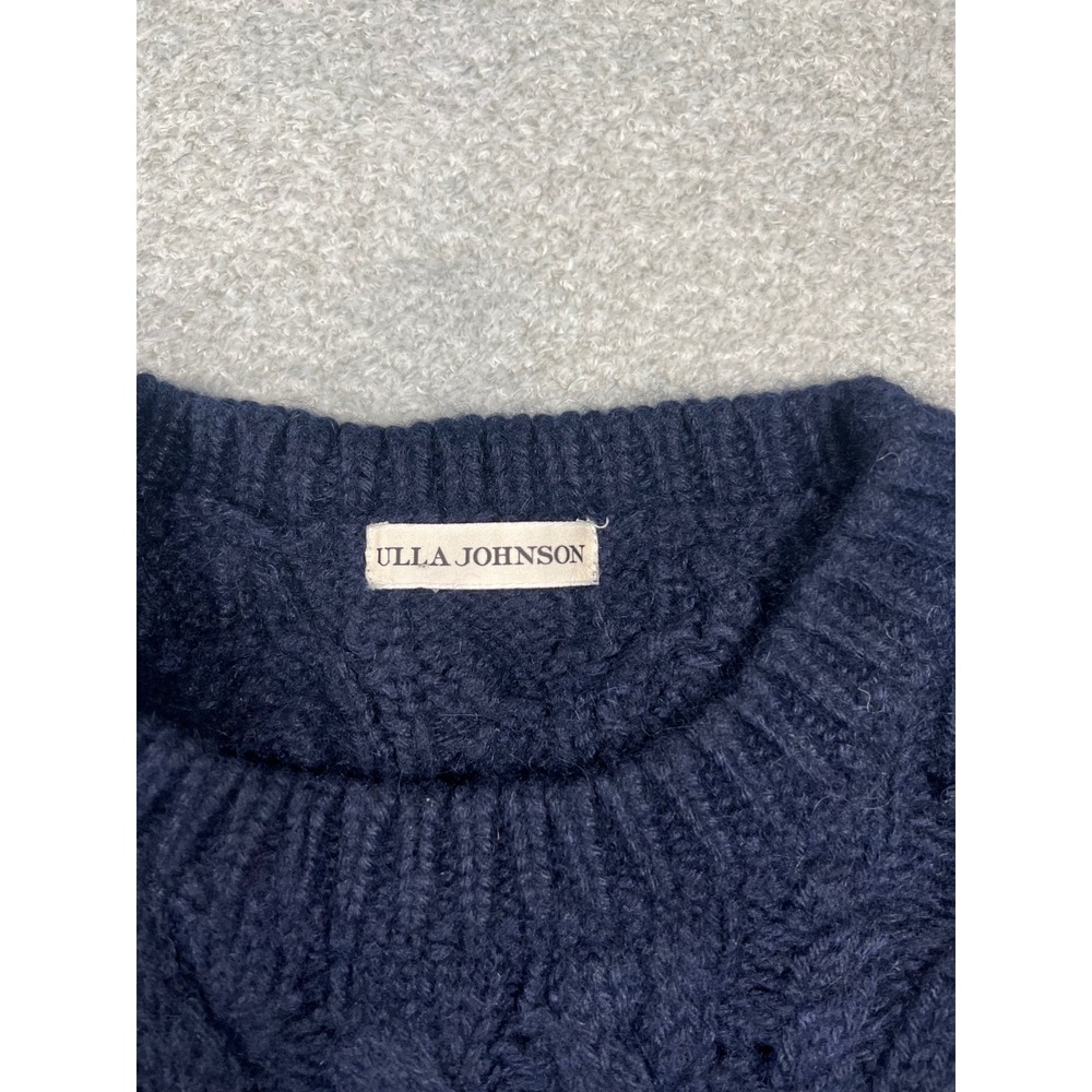 Ulla Johnson Sweater Large Navy Blue Baby Alpaca Cable Knit Side Zip Chunky Twee - Picture 6 of 9